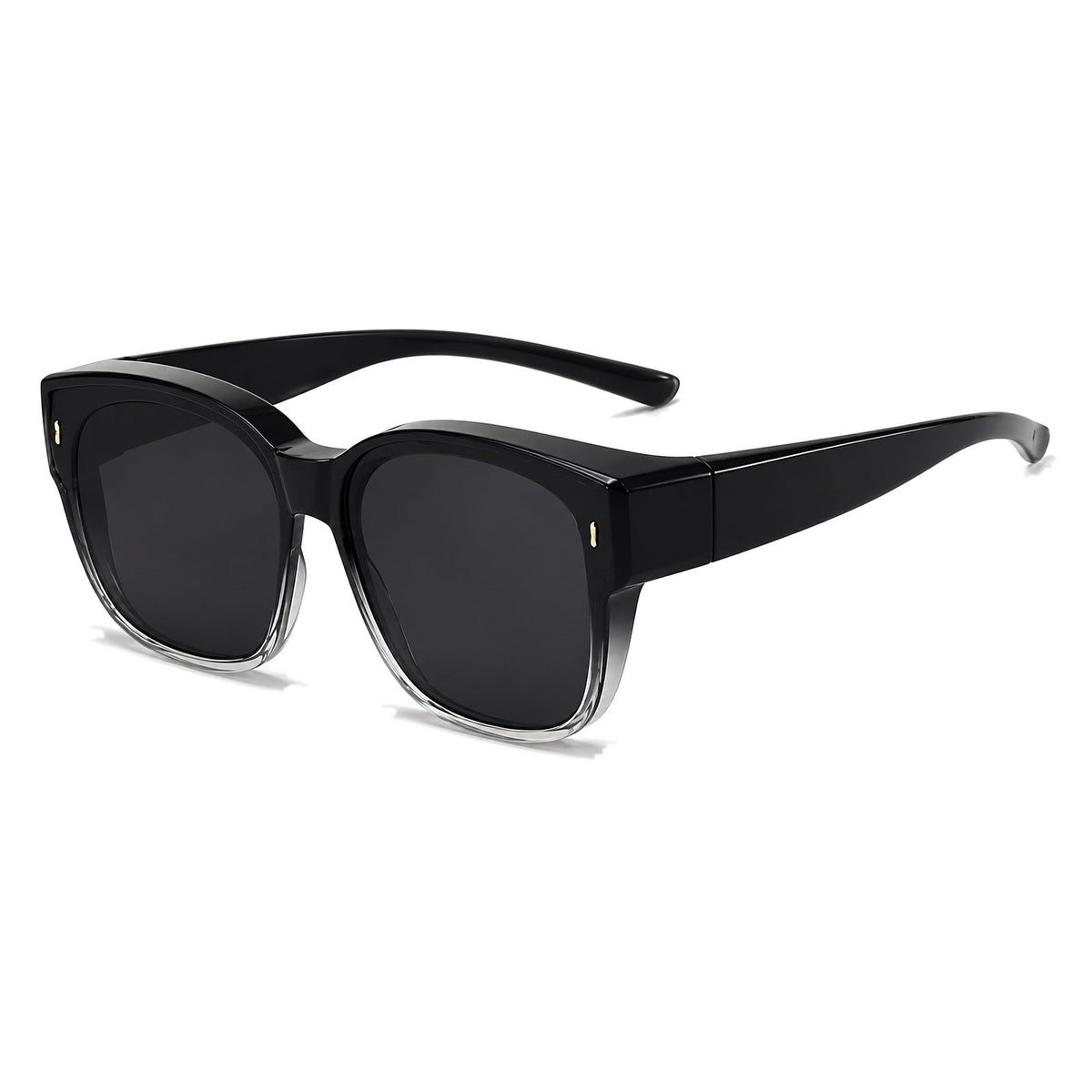 Lunettes de soleil par-dessus AURORE, monture carrée dégradé noir et cristal, verre fumé