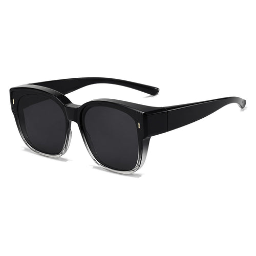 Lunettes de soleil par-dessus AURORE, monture carrée dégradé noir et cristal, verre fumé