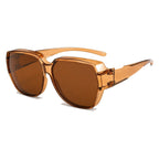 BRUME fit-over sunglasses, translucent tea acetate frame, brown lens