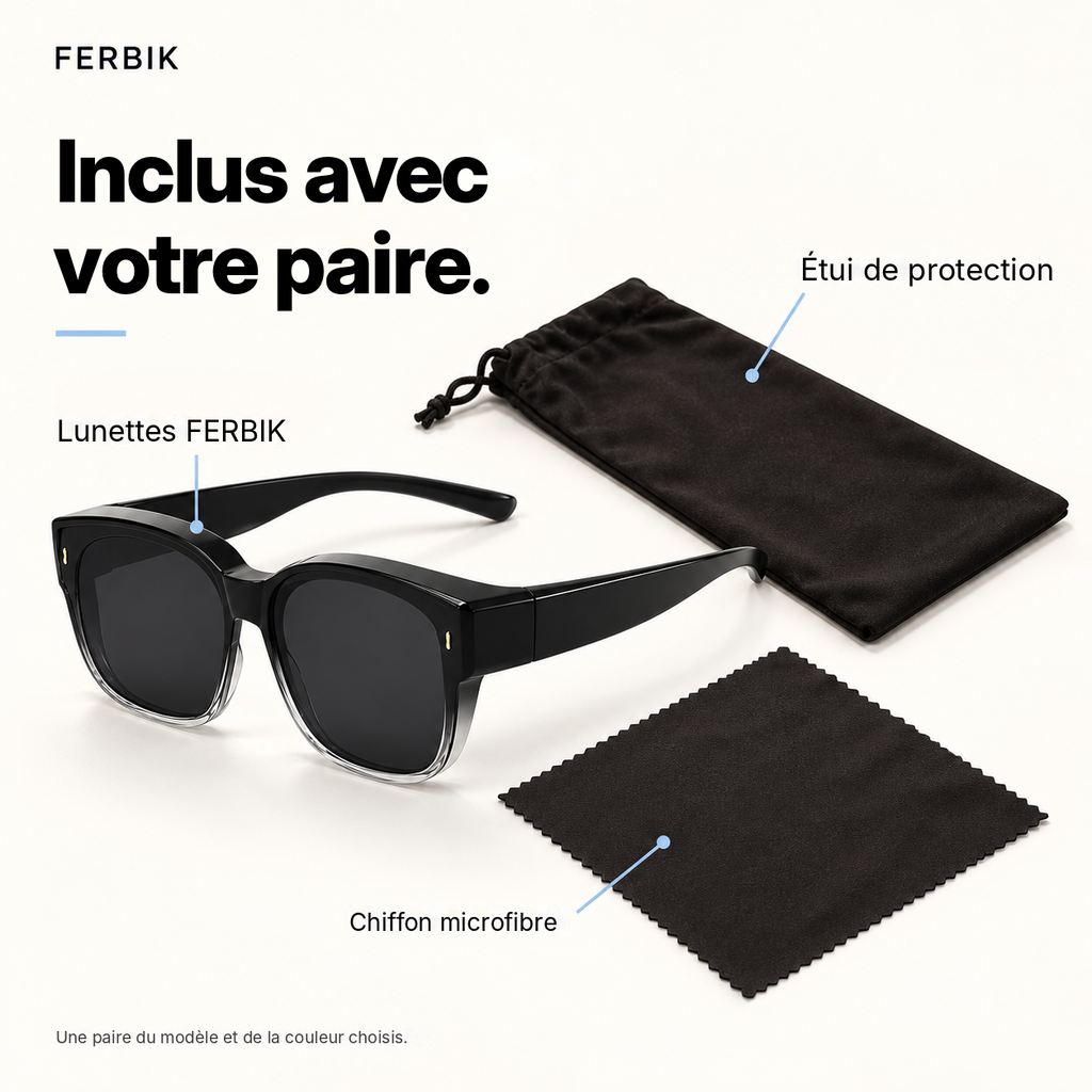 Lunettes de soleil AURORE noir dégradé avec étui de protection et chiffon microfibre
