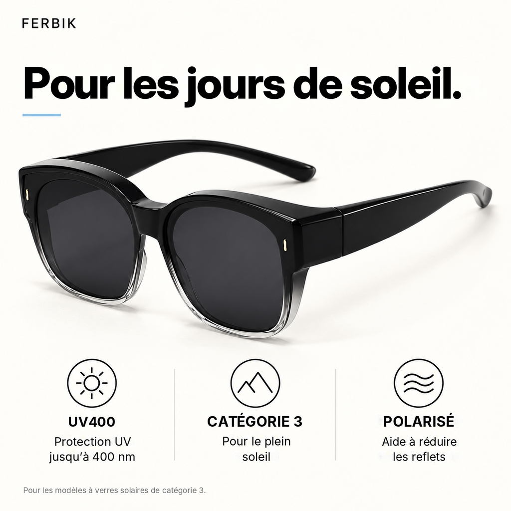 Lunettes de soleil AURORE noir dégradé, gros plan sur le verre