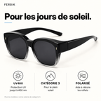 Lunettes de soleil AURORE noir dégradé, gros plan sur le verre