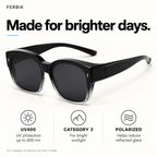 AURORE graduated black fit-over sunglasses, lens close-up