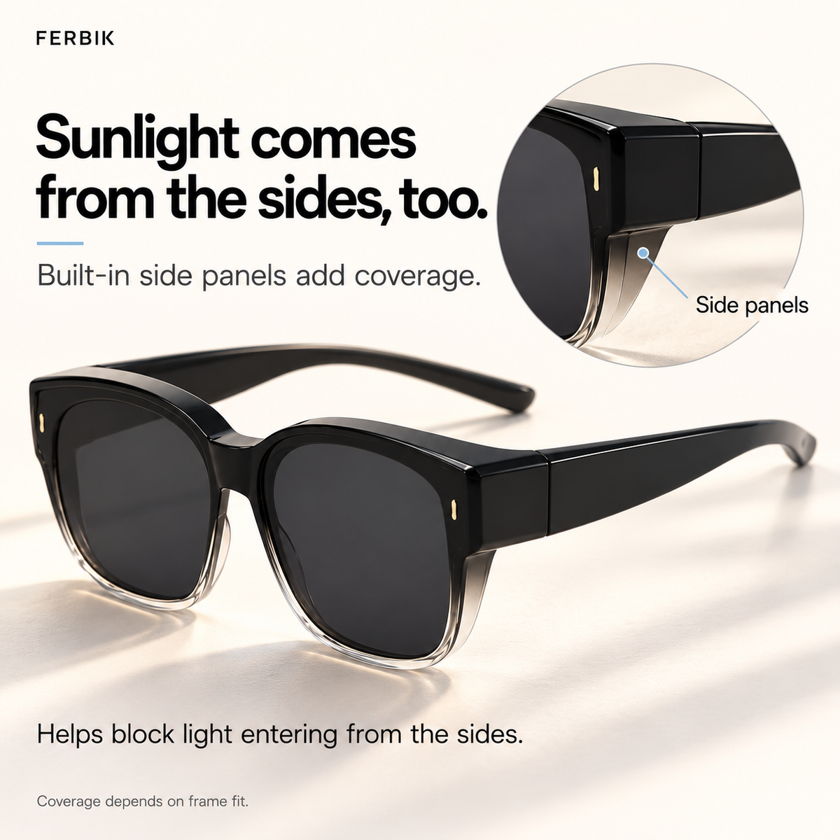 AURORE graduated black fit-over sunglasses, built-in side panels