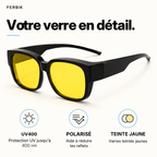 Lunettes de soleil BORÉAL NUIT verre jaune, gros plan sur le verre