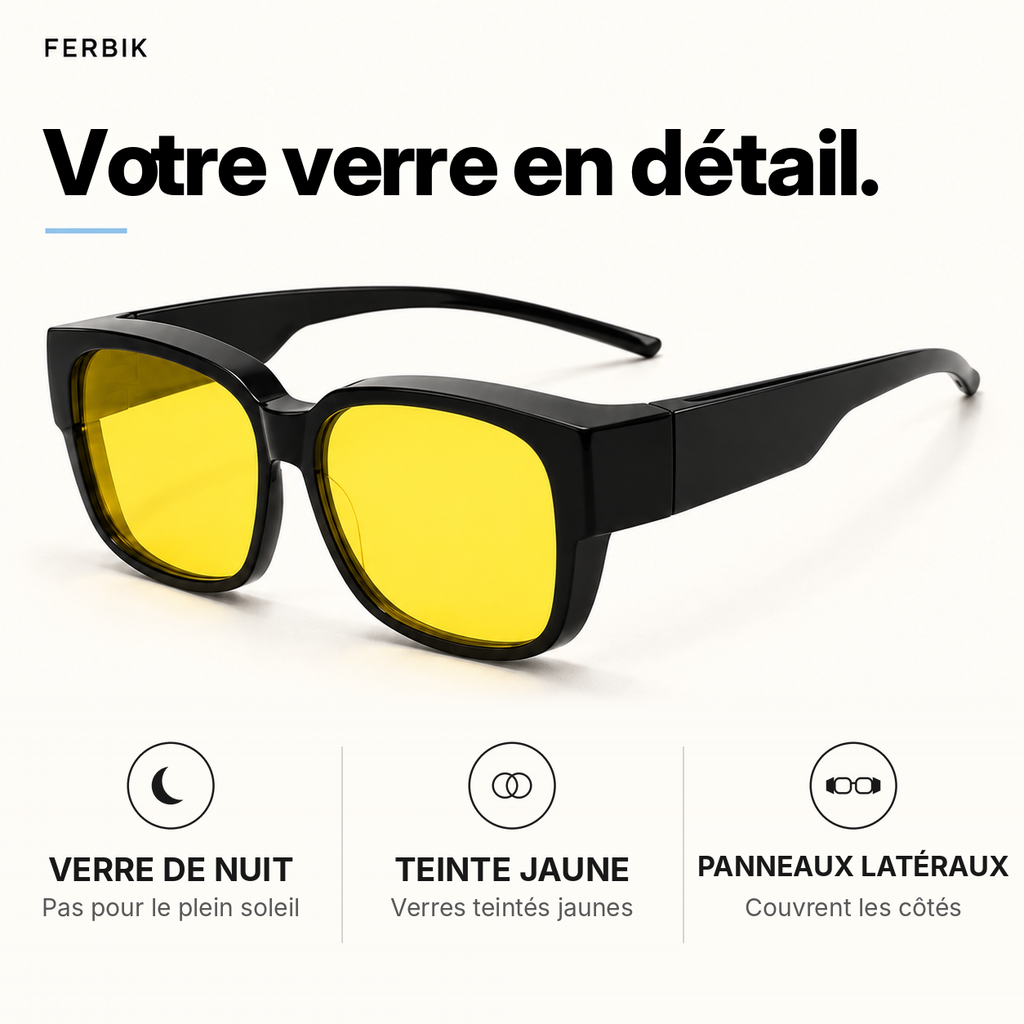 Lunettes de soleil BORÉAL NUIT verre jaune, gros plan sur le verre