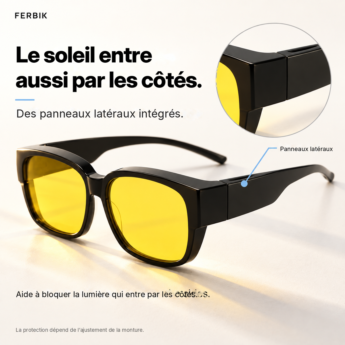 Lunettes de soleil BORÉAL NUIT verre jaune avec panneaux latéraux intégrés