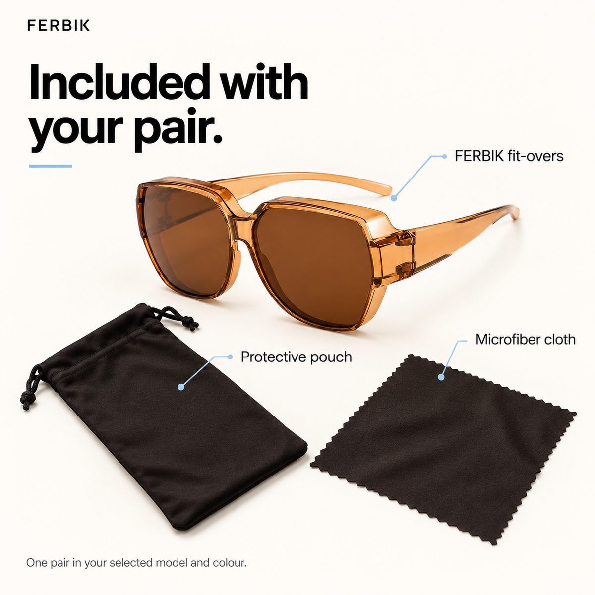 BRUME tea fit-over sunglasses with pouch and microfiber cloth