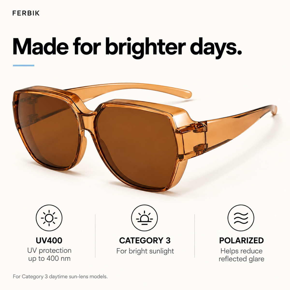 BRUME tea fit-over sunglasses, lens close-up