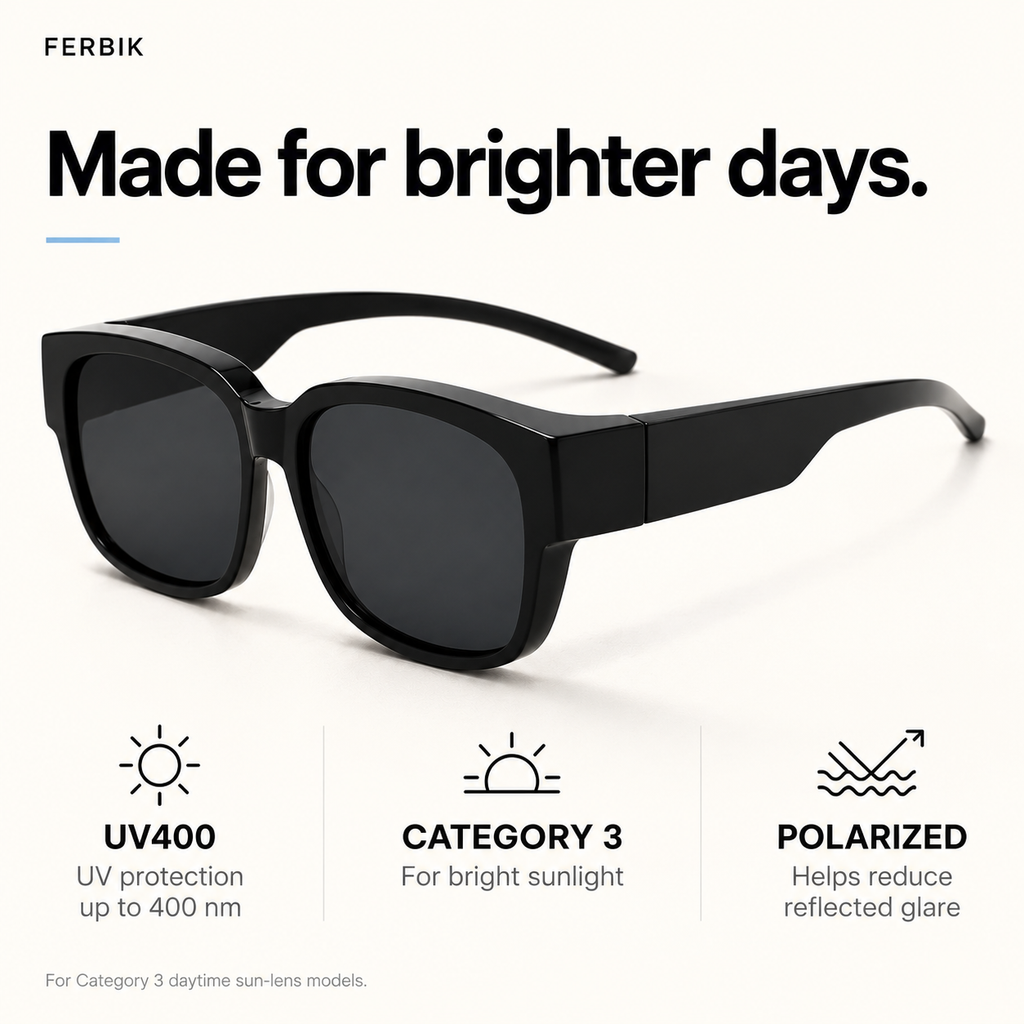 NORDET smoke grey fit-over sunglasses, lens close-up