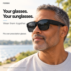 NORDET smoke grey fit-over sunglasses worn over prescription glasses