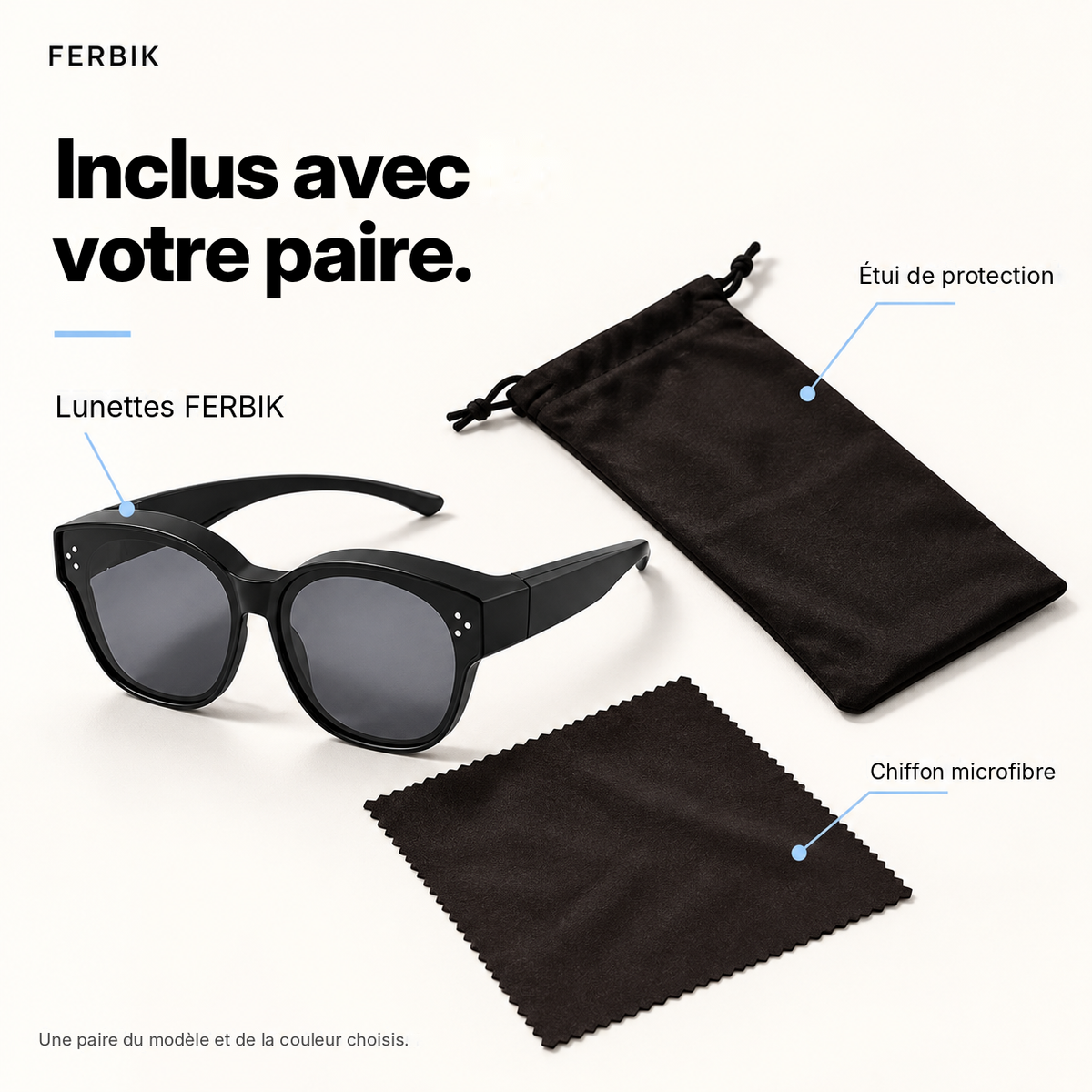Lunettes de soleil PETIT NORD noir pour enfant avec étui de protection et chiffon microfibre