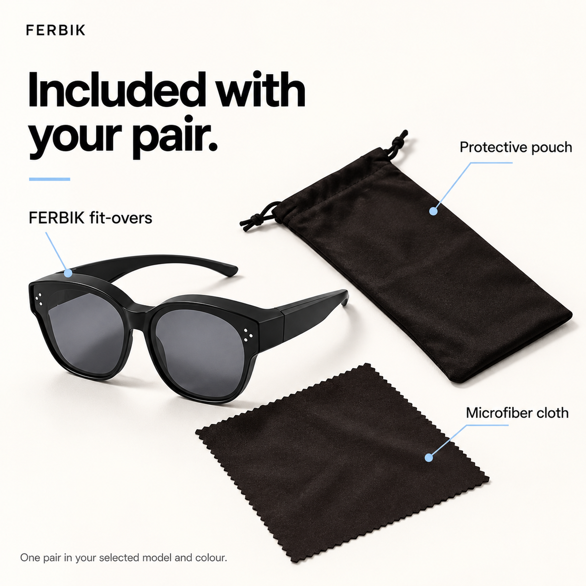 PETIT NORD black kids fit-over sunglasses with pouch and microfiber cloth