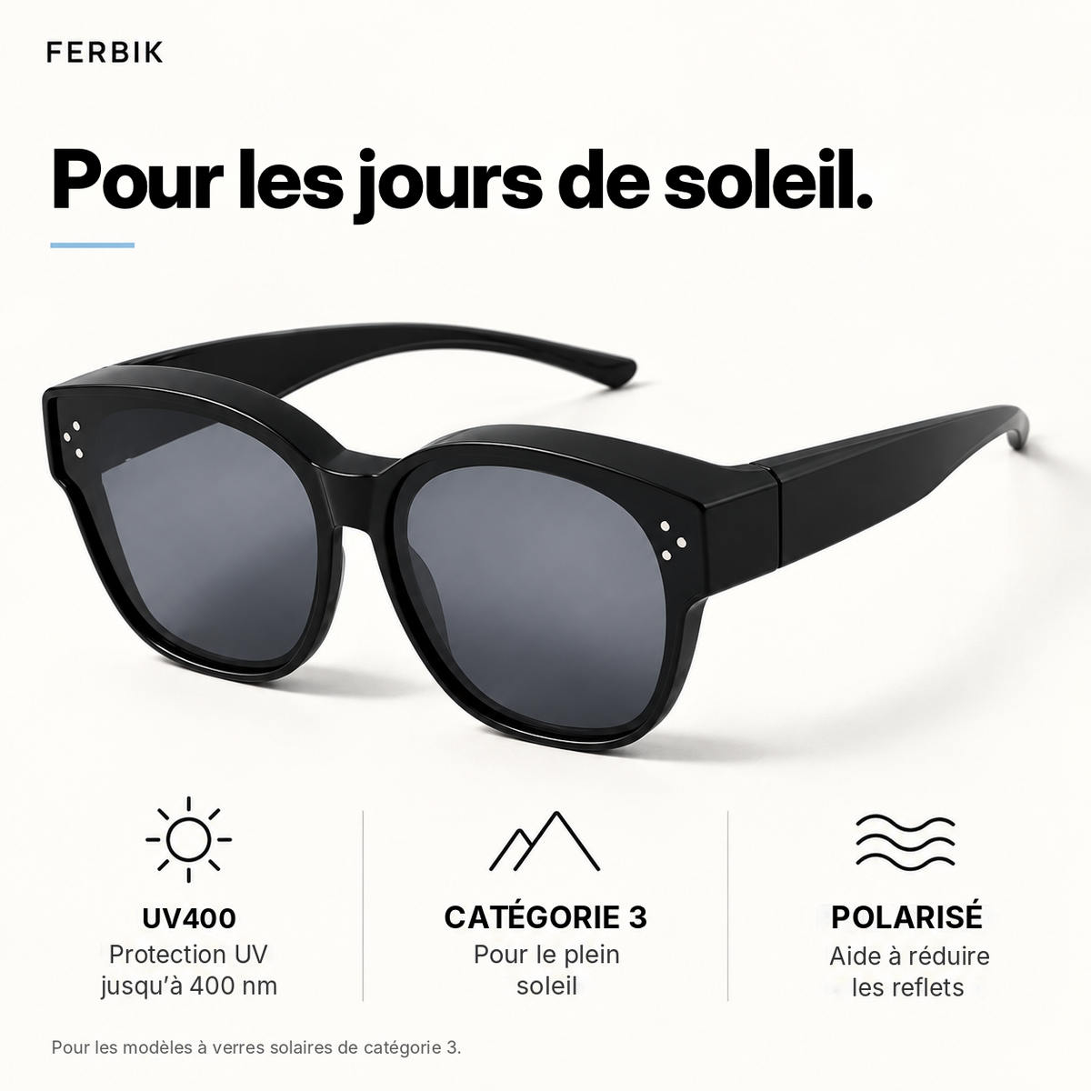 Lunettes de soleil PETIT NORD noir pour enfant, gros plan sur le verre