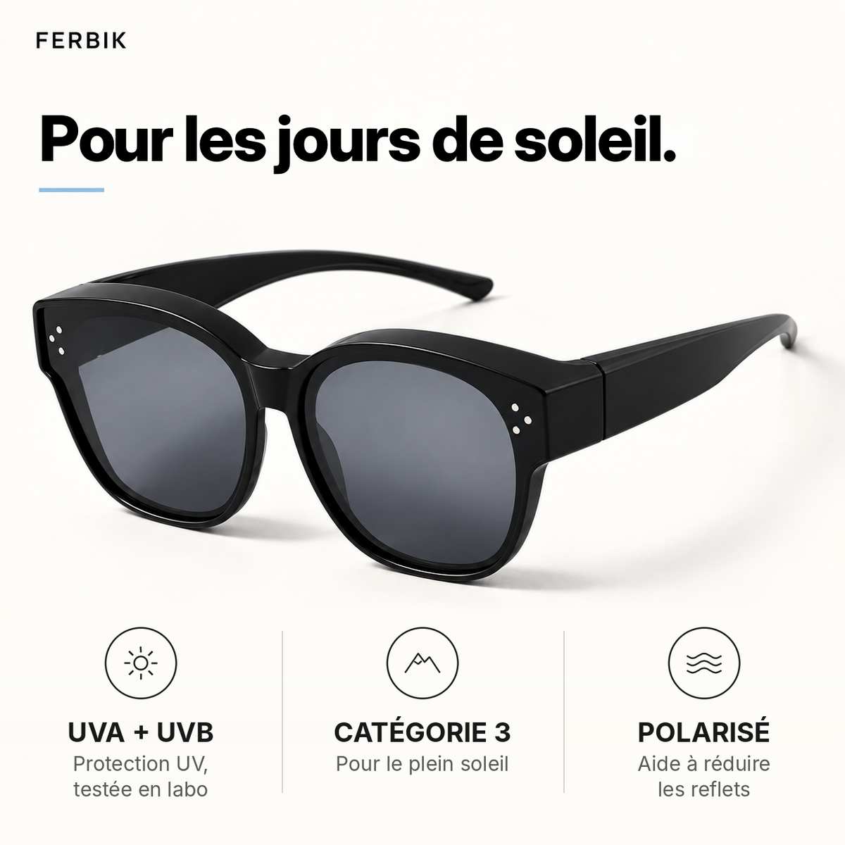 Lunettes de soleil PETIT NORD noir pour enfant, gros plan sur le verre