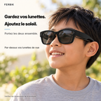 Lunettes de soleil PETIT NORD noir pour enfant portées par-dessus des lunettes de vue