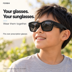 PETIT NORD black kids fit-over sunglasses worn over prescription glasses