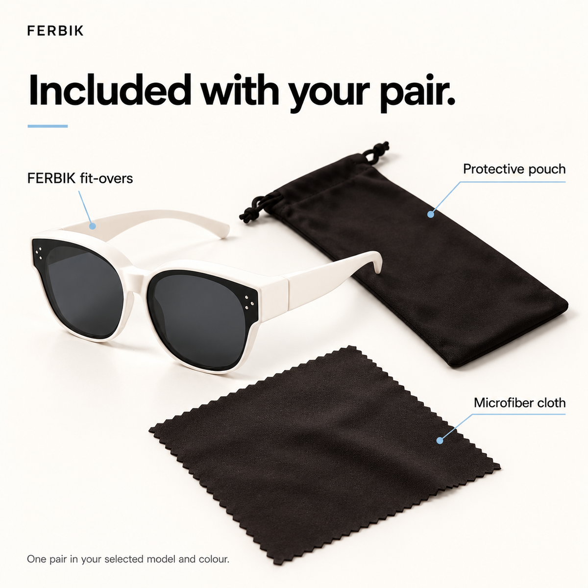 PETIT NORD cream kids fit-over sunglasses with pouch and microfiber cloth
