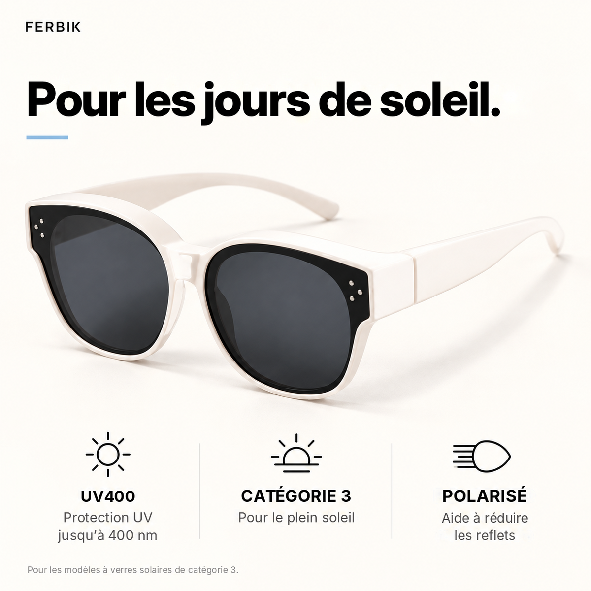 Lunettes de soleil PETIT NORD crème pour enfant, gros plan sur le verre
