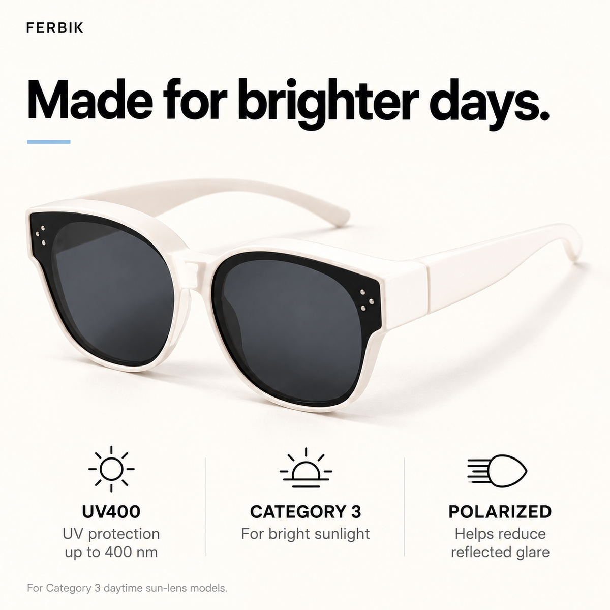 PETIT NORD cream kids fit-over sunglasses, lens close-up