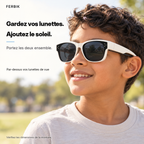 Lunettes de soleil PETIT NORD crème pour enfant portées par-dessus des lunettes de vue