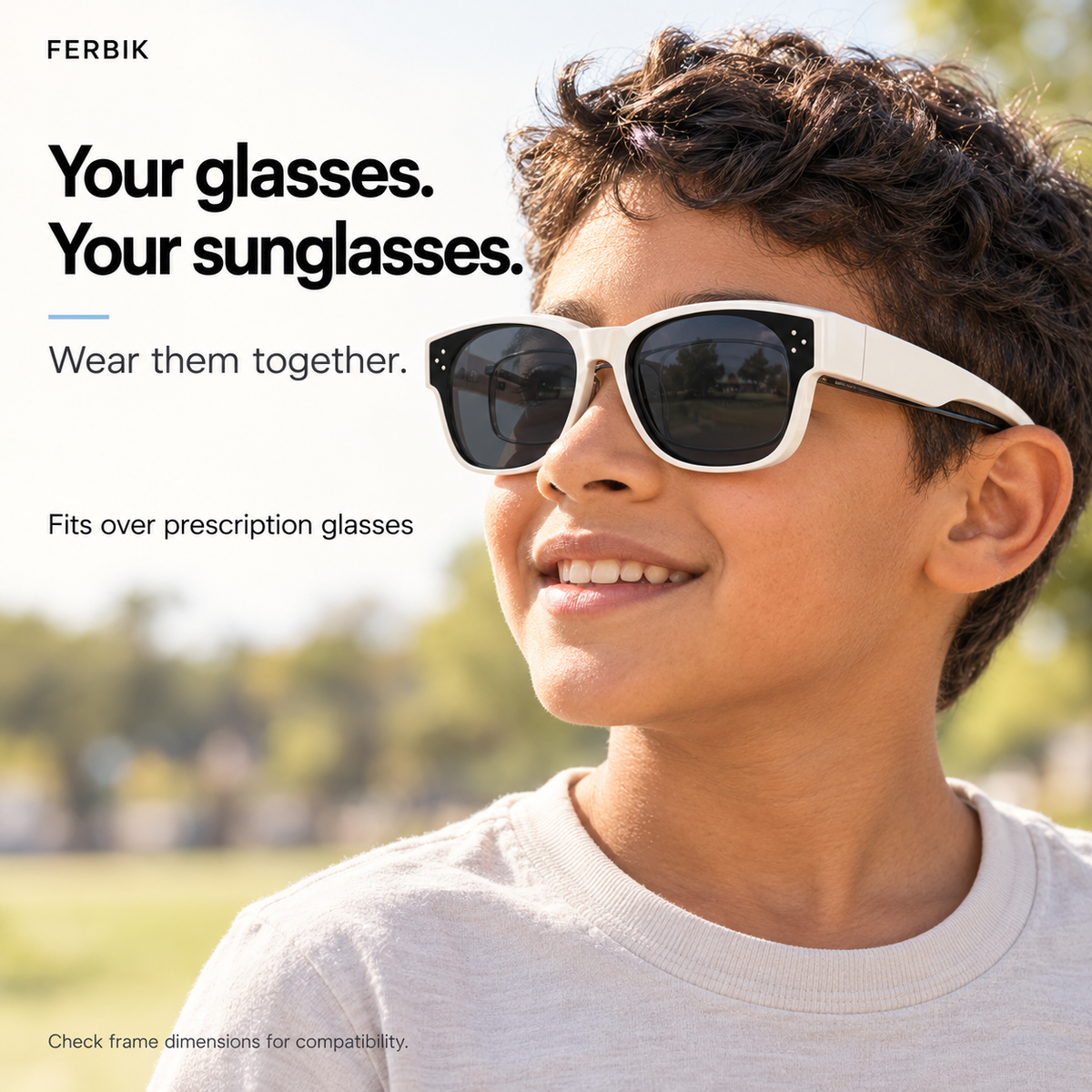 PETIT NORD cream kids fit-over sunglasses worn over prescription glasses