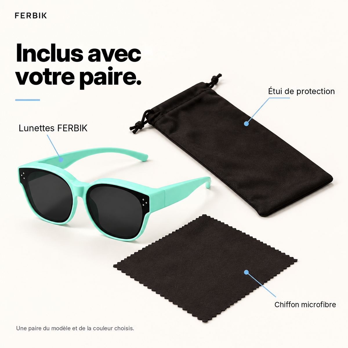 Lunettes de soleil PETIT NORD menthe pour enfant avec étui de protection et chiffon microfibre