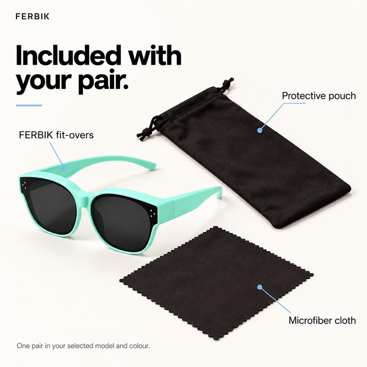 PETIT NORD mint kids fit-over sunglasses with pouch and microfiber cloth