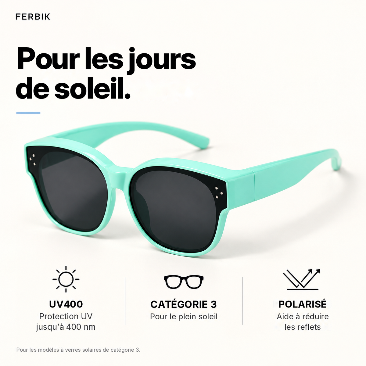 Lunettes de soleil PETIT NORD menthe pour enfant, gros plan sur le verre