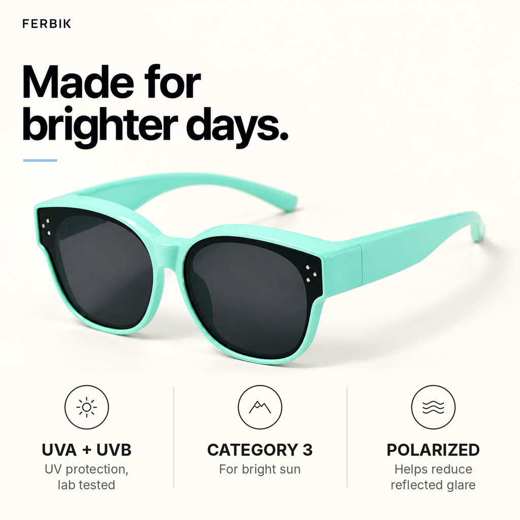PETIT NORD mint kids fit-over sunglasses, lens close-up
