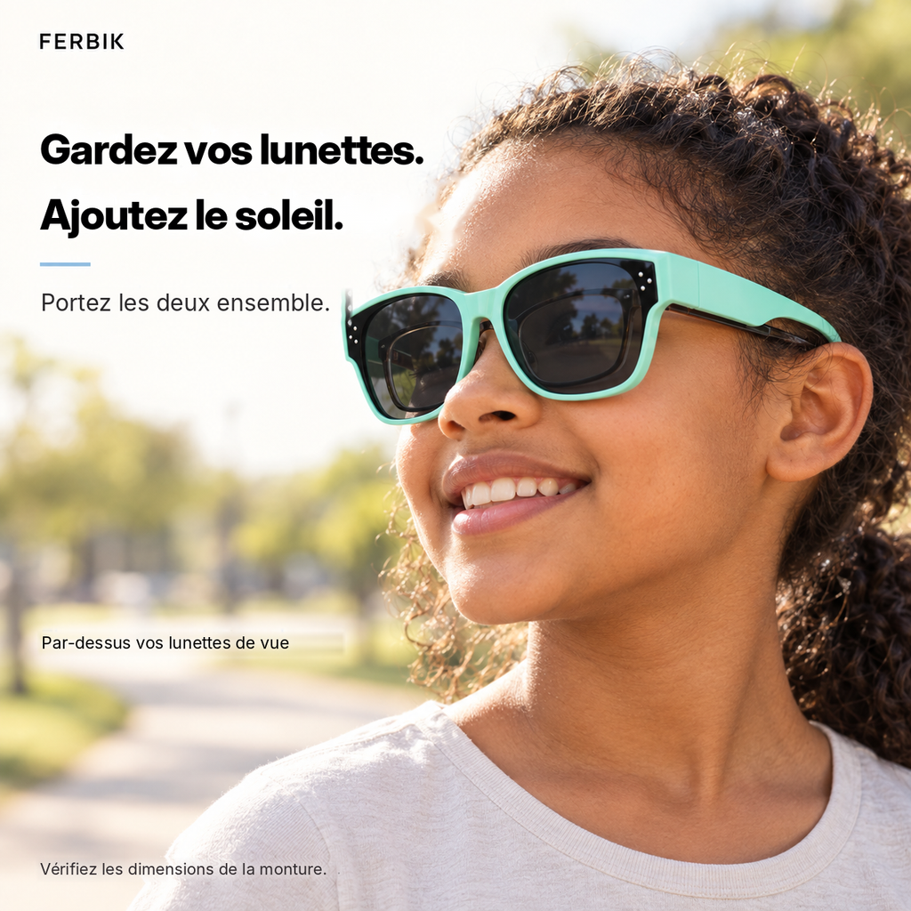 Lunettes de soleil PETIT NORD menthe pour enfant portées par-dessus des lunettes de vue