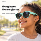 PETIT NORD mint kids fit-over sunglasses worn over prescription glasses