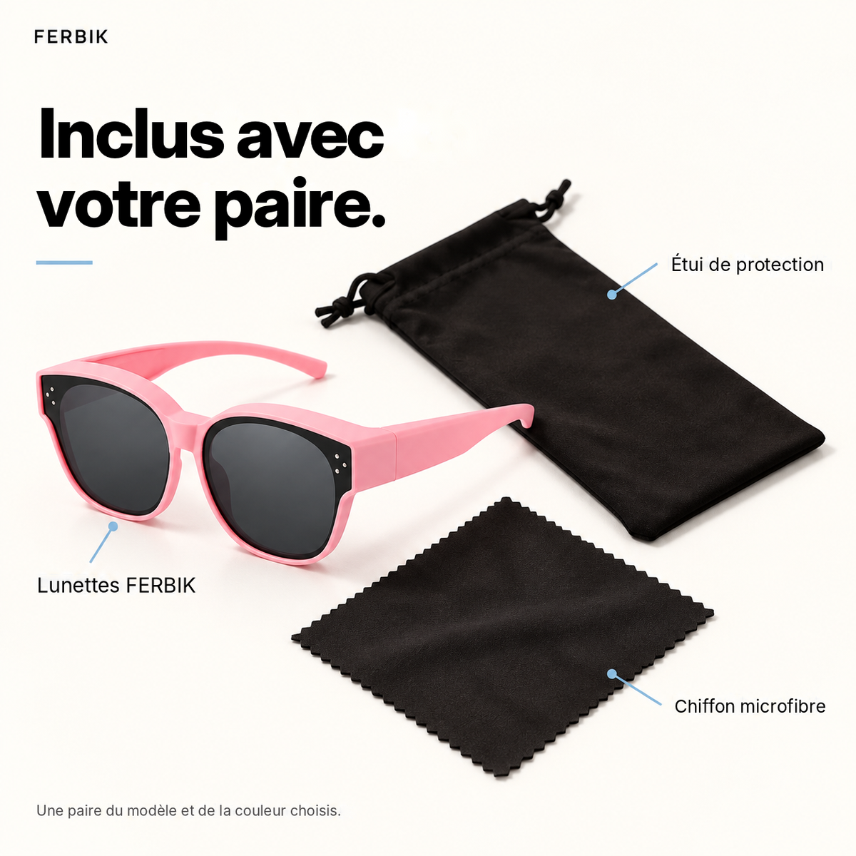 Lunettes de soleil PETIT NORD rose pour enfant avec étui de protection et chiffon microfibre