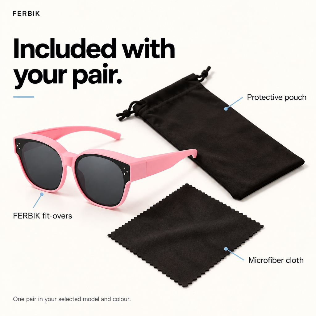 PETIT NORD pink kids fit-over sunglasses with pouch and microfiber cloth