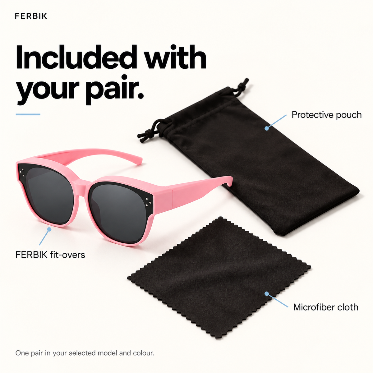 PETIT NORD pink kids fit-over sunglasses with pouch and microfiber cloth