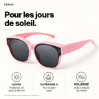 Lunettes de soleil PETIT NORD rose pour enfant, gros plan sur le verre