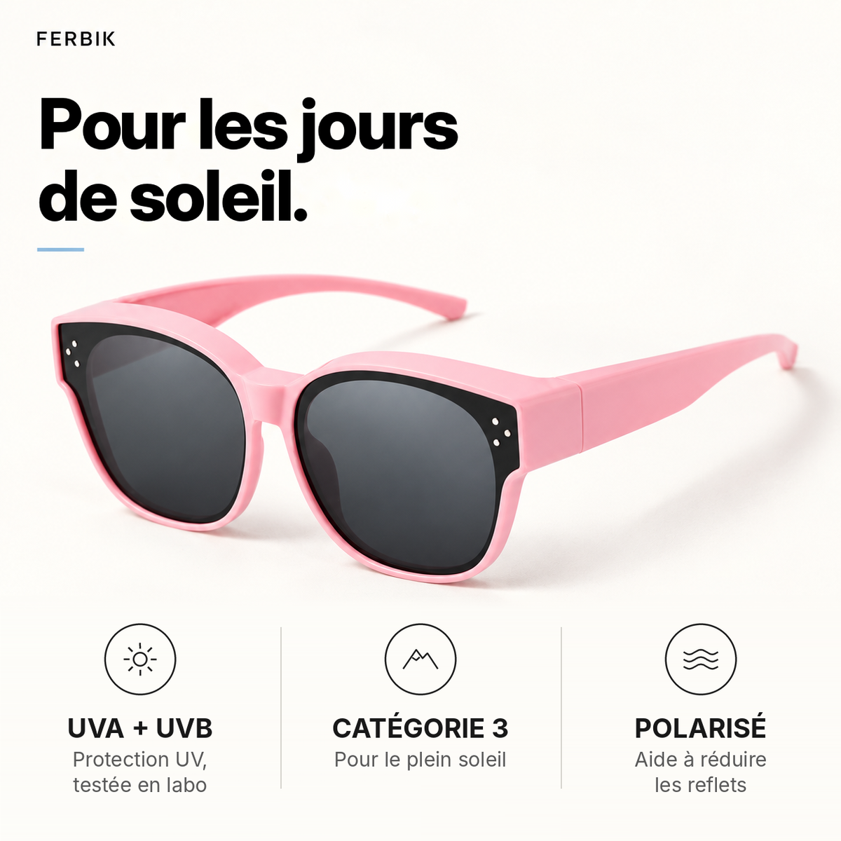 Lunettes de soleil PETIT NORD rose pour enfant, gros plan sur le verre