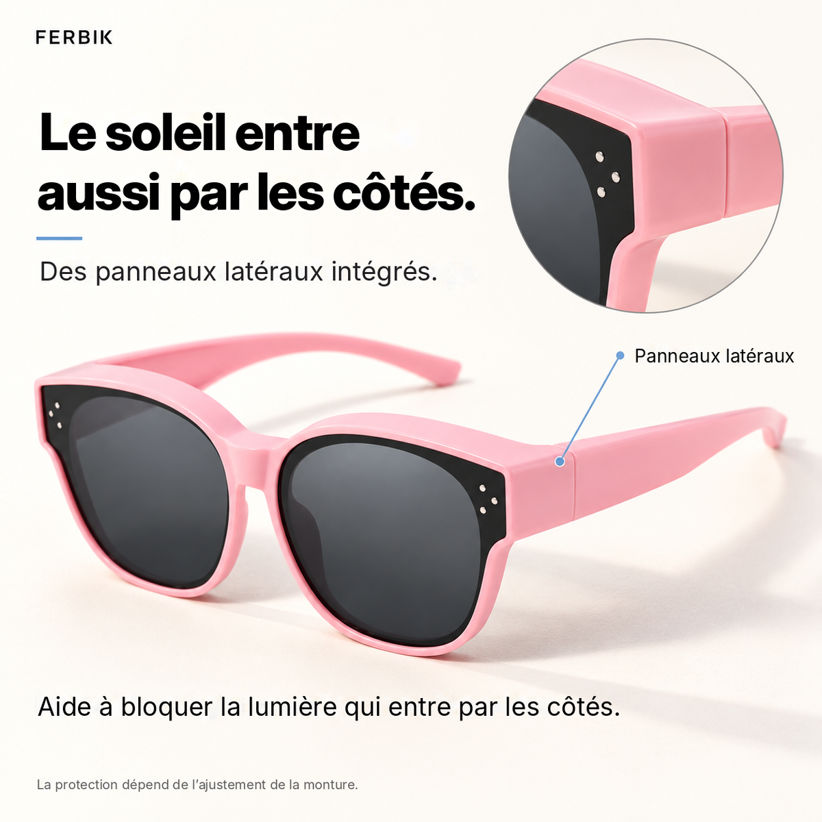 Lunettes de soleil PETIT NORD rose pour enfant avec panneaux latéraux intégrés