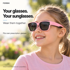 PETIT NORD pink kids fit-over sunglasses worn over prescription glasses