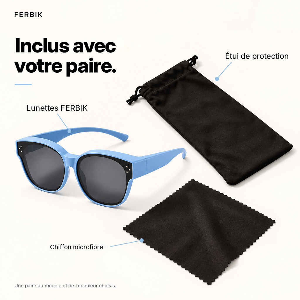 Lunettes de soleil PETIT NORD bleu ciel pour enfant avec étui de protection et chiffon microfibre
