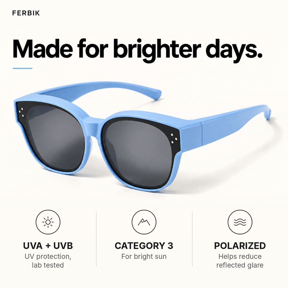 PETIT NORD sky blue kids fit-over sunglasses, lens close-up