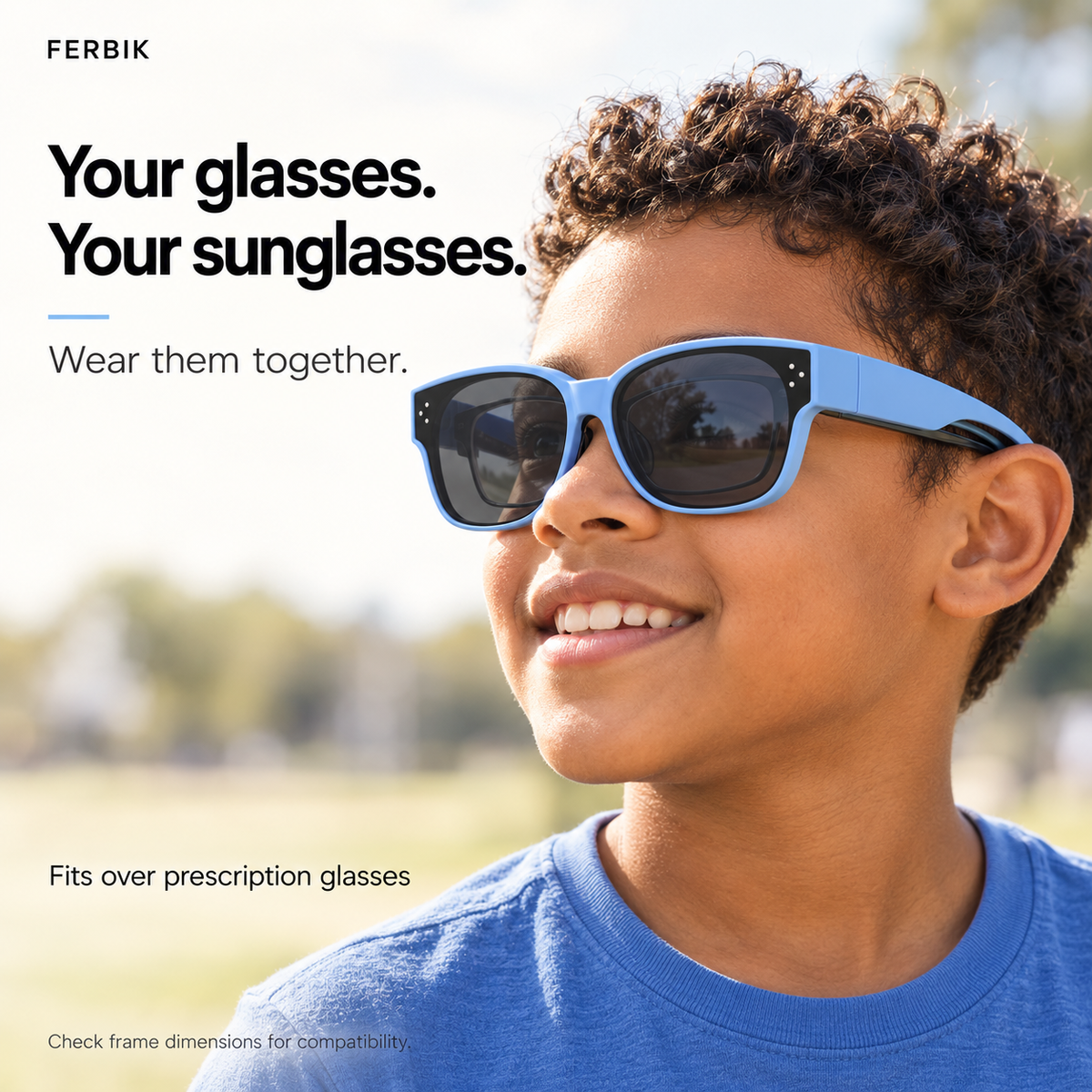 PETIT NORD sky blue kids fit-over sunglasses worn over prescription glasses