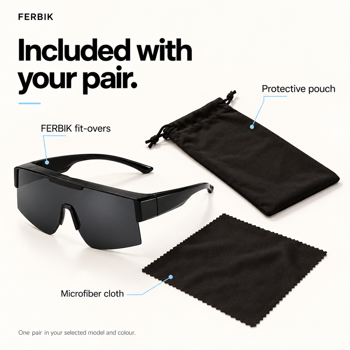 RAFALE smoke fit-over sport shield sunglasses with pouch and microfiber cloth