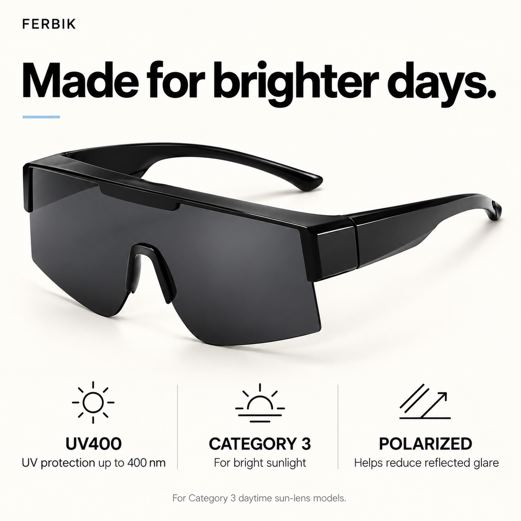 RAFALE smoke fit-over sport shield sunglasses, lens close-up