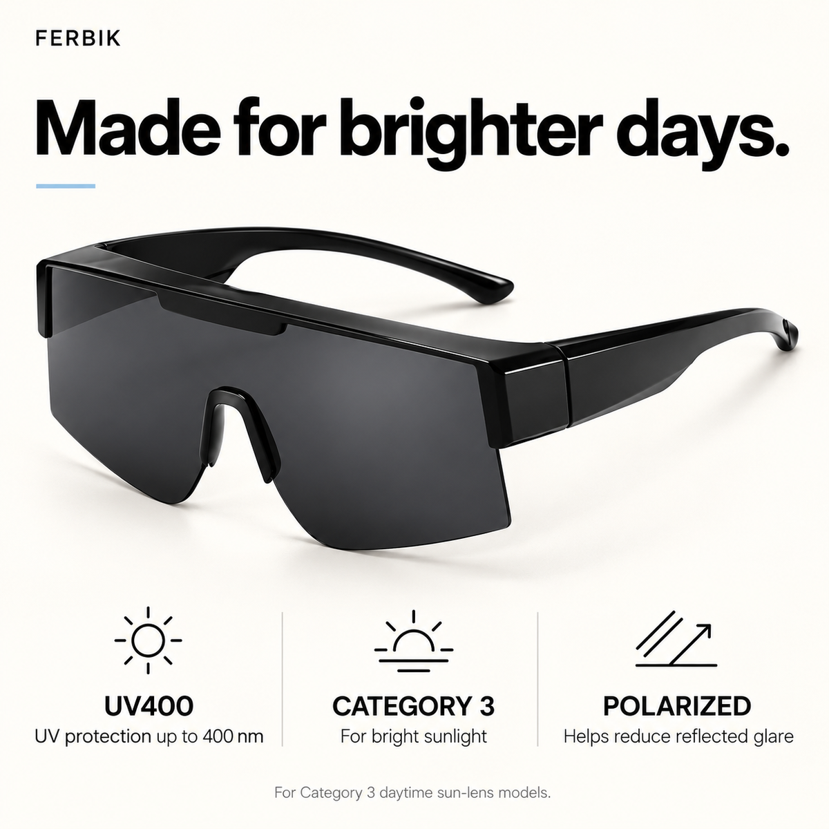 RAFALE smoke fit-over sport shield sunglasses, lens close-up