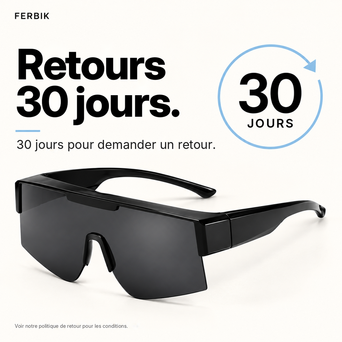 Lunettes de soleil RAFALE fumé, retours sous 30 jours