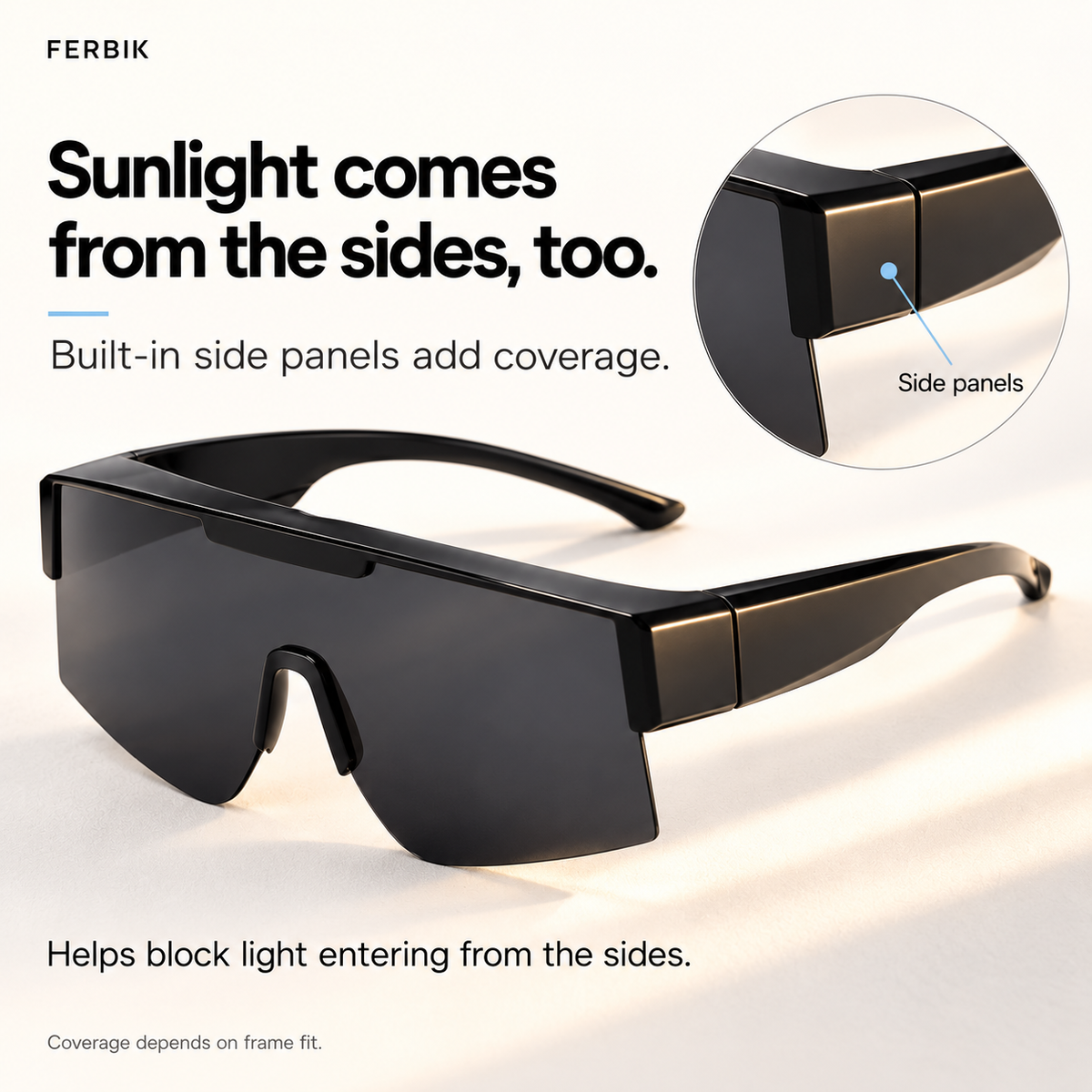 RAFALE smoke fit-over sport shield sunglasses, built-in side panels