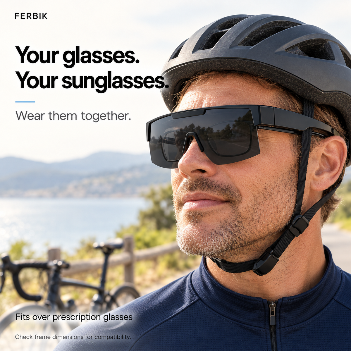 RAFALE smoke fit-over sport shield sunglasses worn over prescription glasses