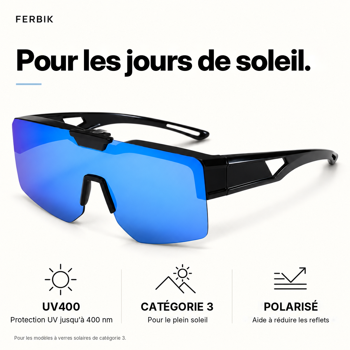 Lunettes de soleil SUROÎT miroir bleu, gros plan sur le verre