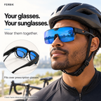 SUROIT blue mirror fit-over sunglasses worn over prescription glasses